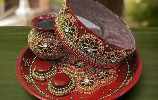 Elegant Multicolor Stone Karwachauth Plate – Traditional Karwa Set for Karvachauth Rituals